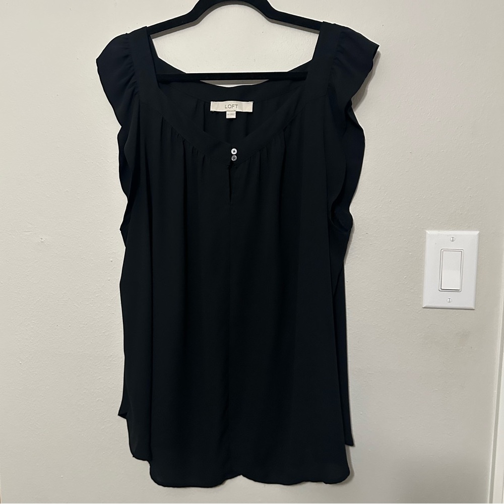 LOFT Black Ruffle Sleeve Blouse